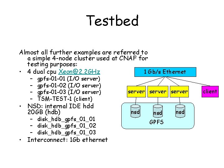 Testbed Almost all further examples are referred to a simple 4 -node cluster used