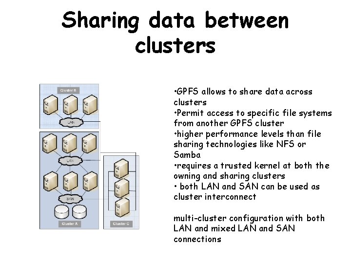 Sharing data between clusters • GPFS allows to share data across clusters • Permit