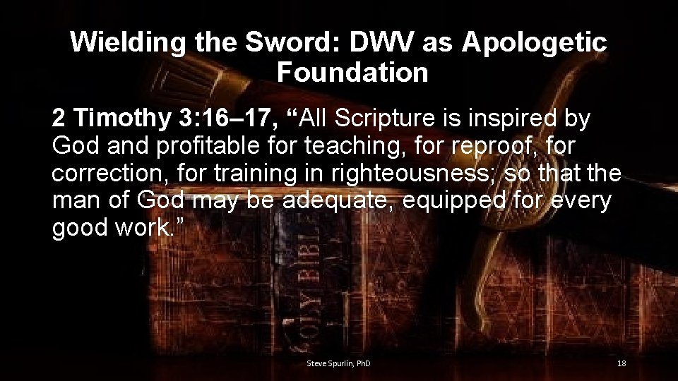 Wielding the Sword: DWV as Apologetic Foundation 2 Timothy 3: 16– 17, “All Scripture