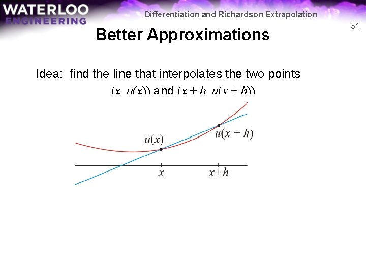 Differentiation and Richardson Extrapolation Better Approximations Idea: find the line that interpolates the two