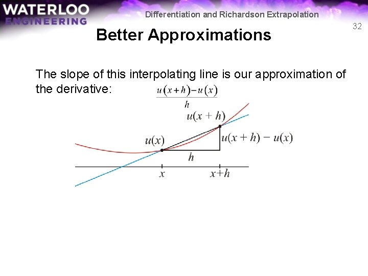 Differentiation and Richardson Extrapolation Better Approximations The slope of this interpolating line is our