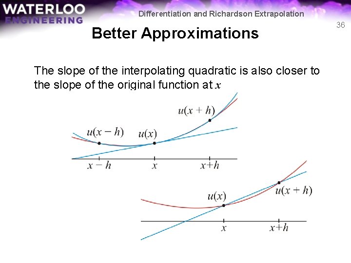 Differentiation and Richardson Extrapolation Better Approximations The slope of the interpolating quadratic is also