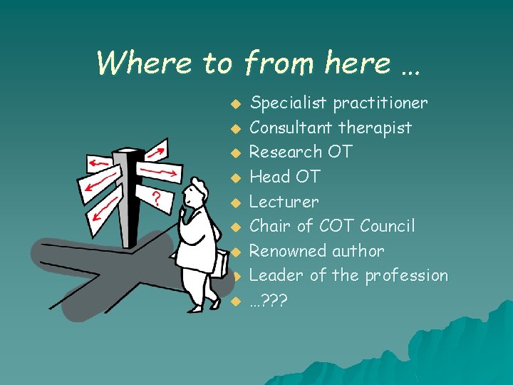 Where to from here … u u u u u Specialist practitioner Consultant therapist Where to from here … u u u u u Specialist practitioner Consultant therapist