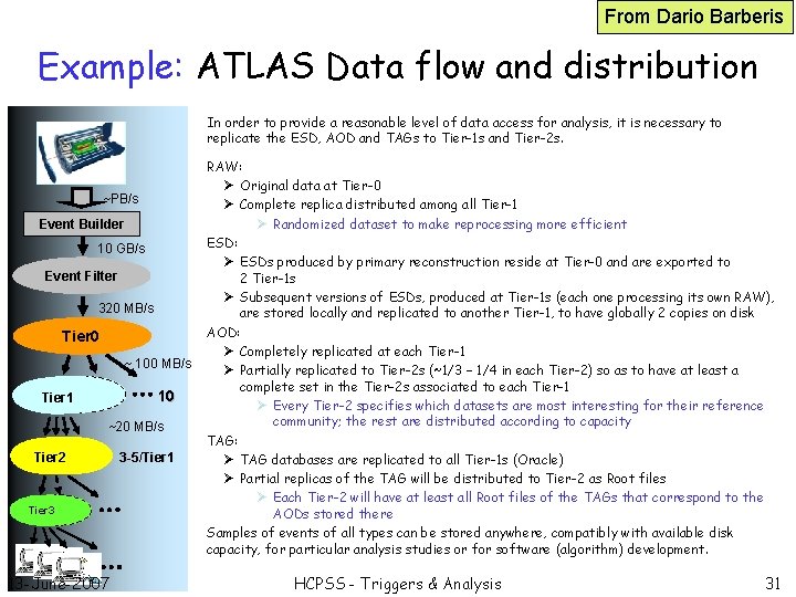 From Dario Barberis Example: ATLAS Data flow and distribution In order to provide a