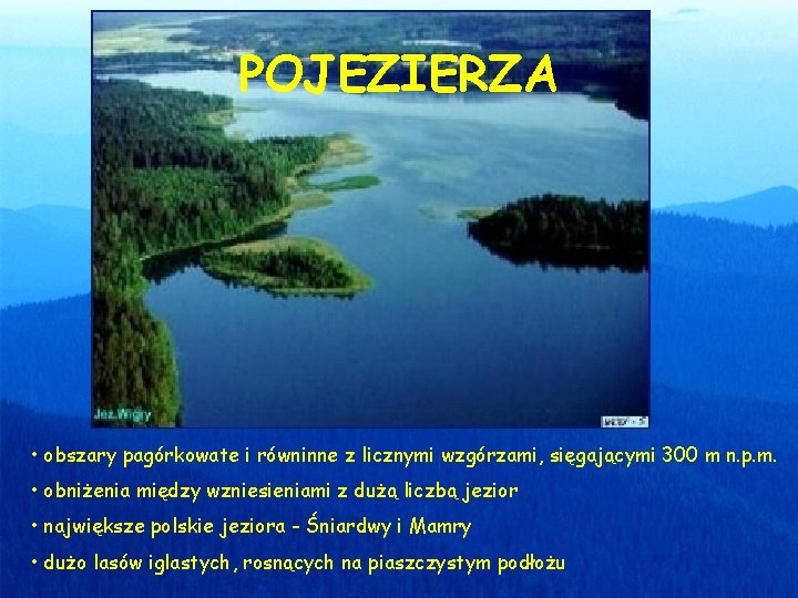 POJEZIERZA • obszary pagórkowate i równinne z licznymi wzgórzami, sięgającymi 300 m n. p.