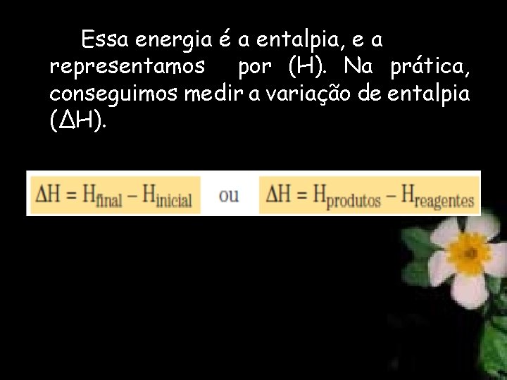 Essa energia é a entalpia, e a representamos por (H). Na prática, conseguimos medir