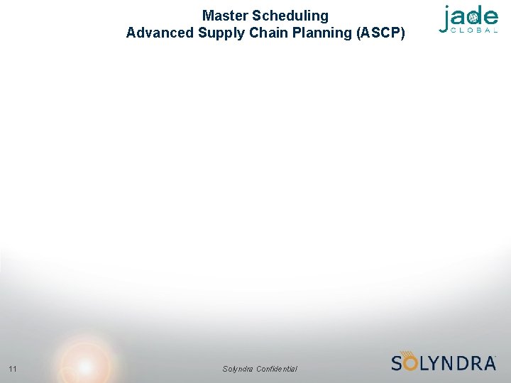 Master Scheduling Advanced Supply Chain Planning (ASCP) 11 Solyndra Confidential 