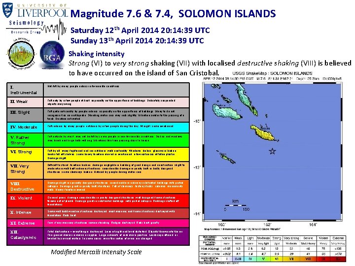 Magnitude 7. 6 & 7. 4, SOLOMON ISLANDS Saturday 12 th April 2014 20: