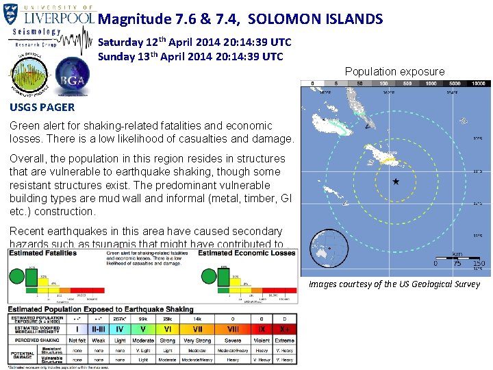 Magnitude 7. 6 & 7. 4, SOLOMON ISLANDS Saturday 12 th April 2014 20: