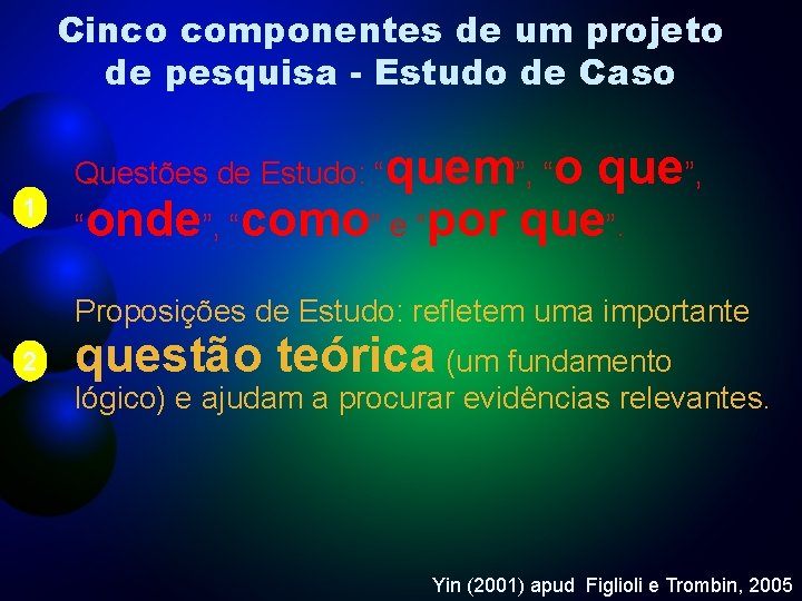 Cinco componentes de um projeto de pesquisa - Estudo de Caso 1 Questões de