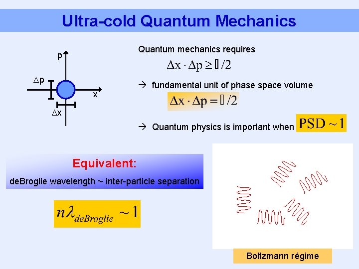 Ultra-cold Quantum Mechanics Quantum mechanics requires p Dp x fundamental unit of phase space