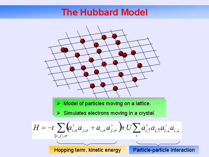 The Hubbard Model Ø Model of particles moving on a lattice. Ø Simulates electrons