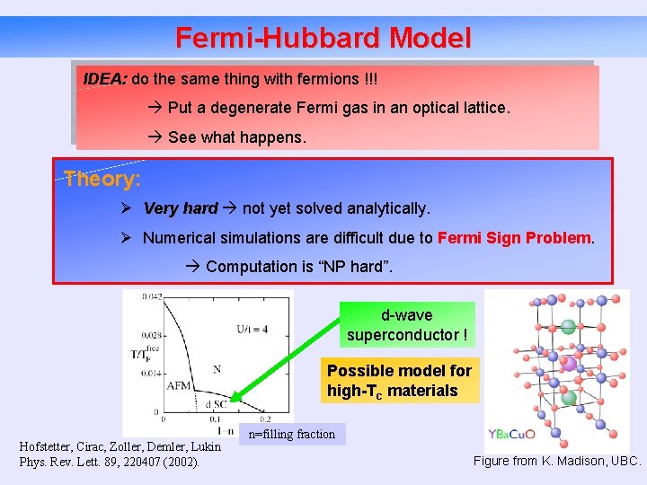 Fermi-Hubbard Model IDEA: do the same thing with fermions !!! Put a degenerate Fermi