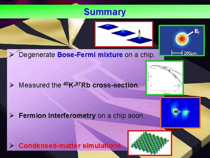 Summary EF Ø Degenerate Bose-Fermi mixture on a chip. Ø Measured the 40 K-87