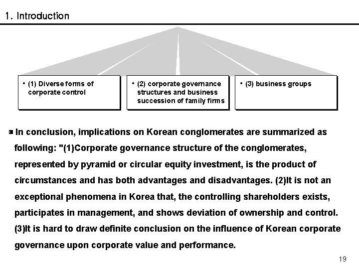 1. Introduction • (1) Diverse forms of corporate control • (2) corporate governance •