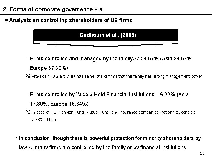 2. Forms of corporate governance – a. ▣ Analysis on controlling shareholders of US