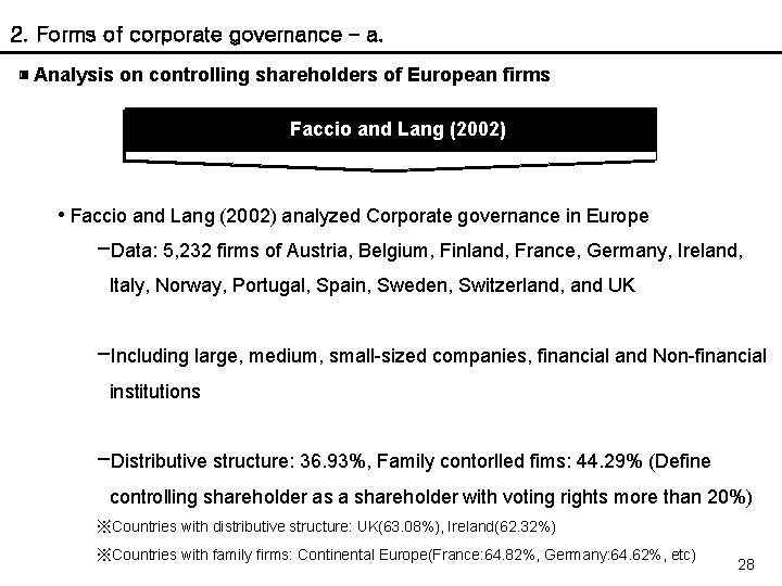 2. Forms of corporate governance – a. ▣ Analysis on controlling shareholders of European