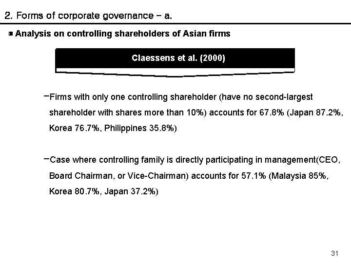 2. Forms of corporate governance – a. ▣ Analysis on controlling shareholders of Asian