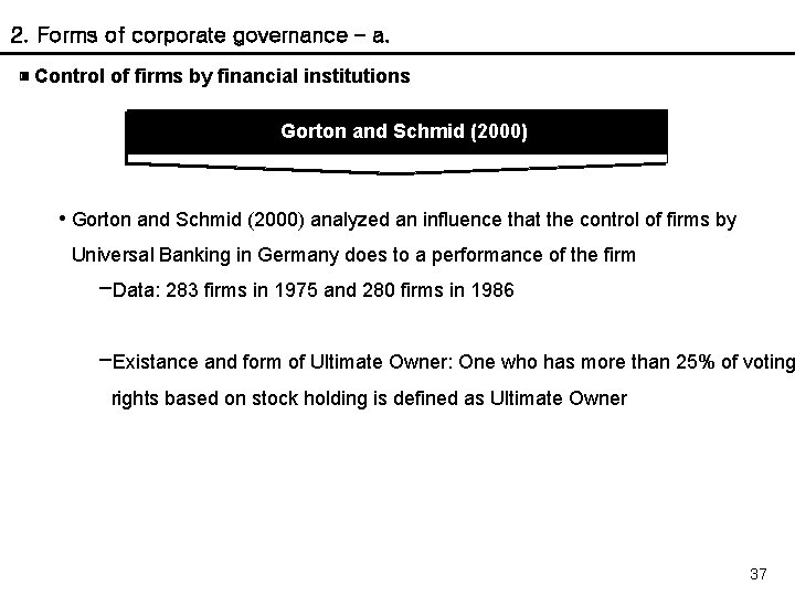 2. Forms of corporate governance – a. ▣ Control of firms by financial institutions