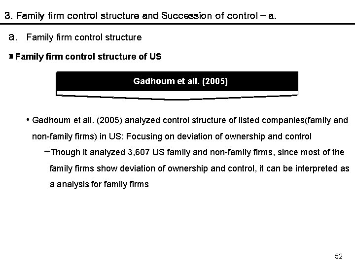 3. Family firm control structure and Succession of control – a. Family firm control