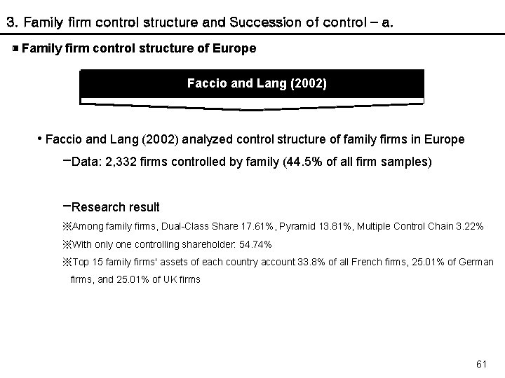 3. Family firm control structure and Succession of control – a. ▣ Family firm