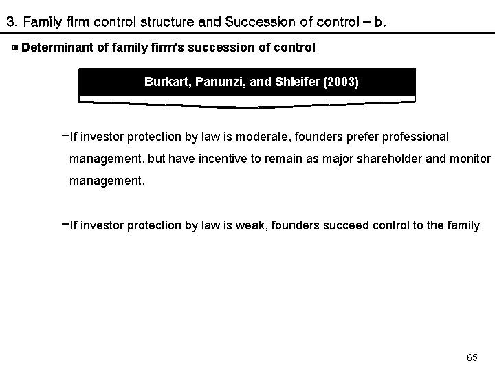 3. Family firm control structure and Succession of control – b. ▣ Determinant of
