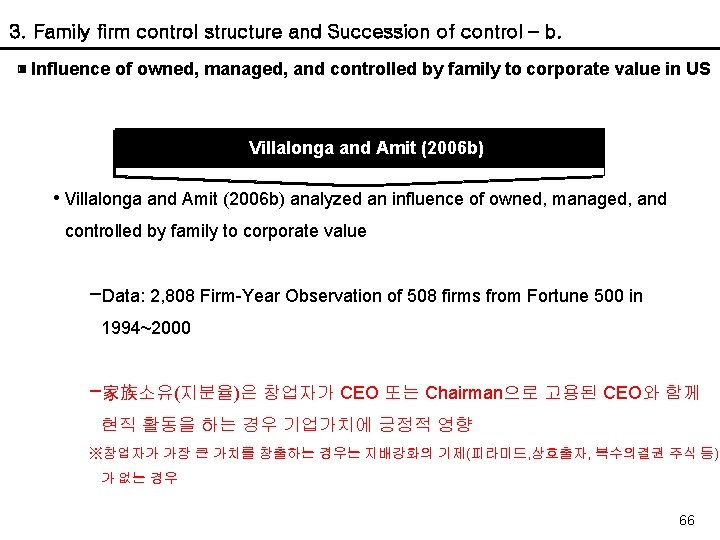 3. Family firm control structure and Succession of control – b. ▣ Influence of