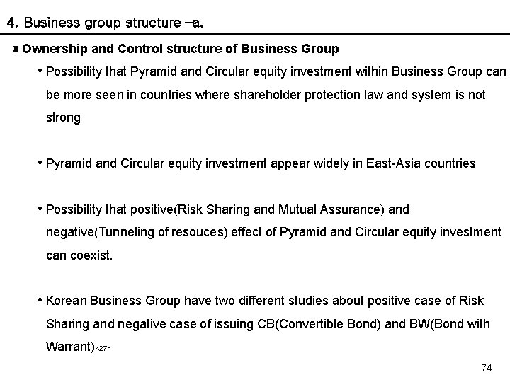 4. Business group structure –a. ▣ Ownership and Control structure of Business Group •