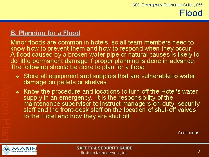 600. Emergency Response Guide, 655 Flood Emergency Action Plan B. Planning for a Flood