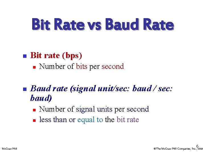 Bit Rate vs Baud Rate n Bit rate (bps) n n Baud rate (signal