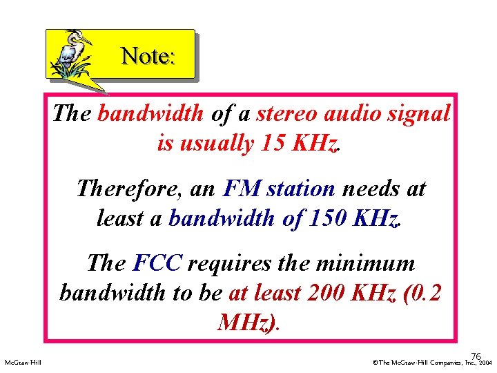 Note: The bandwidth of a stereo audio signal is usually 15 KHz. Therefore, an