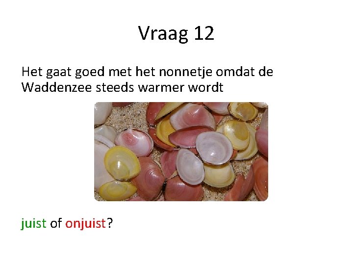 Vraag 12 Het gaat goed met het nonnetje omdat de Waddenzee steeds warmer wordt
