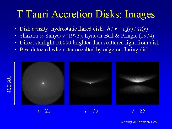 T Tauri Accretion Disks: Images Disk density: hydrostatic flared disk: h / r =