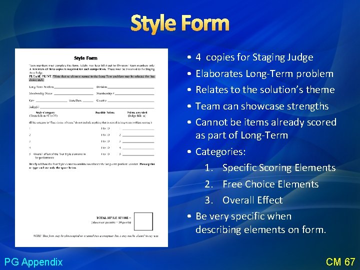 Style Form • • • 4 copies for Staging Judge Elaborates Long-Term problem Relates