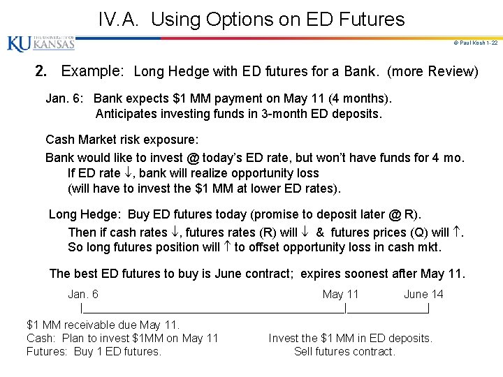 IV. A. Using Options on ED Futures © Paul Koch 1 -22 2. Example: