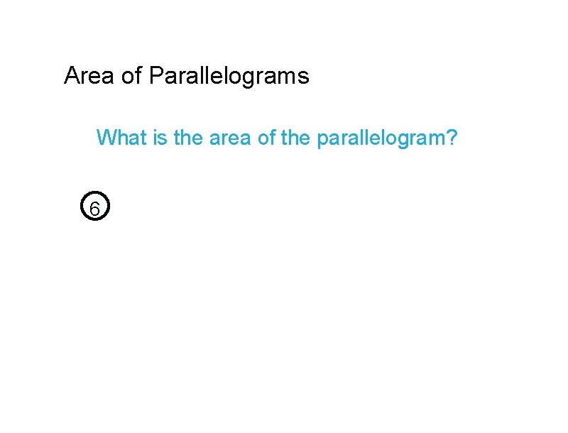 Area of Parallelograms What is the area of the parallelogram? 6 