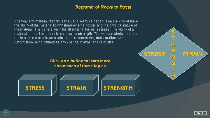 Response of Rocks to Stress The way any material responds to an applied force