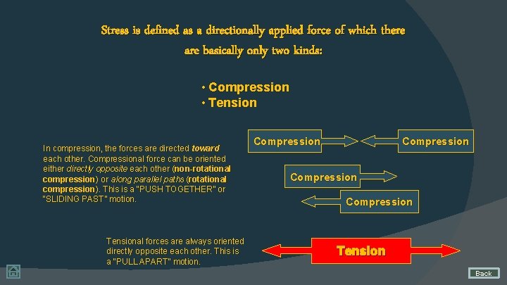 Stress is defined as a directionally applied force of which there are basically only