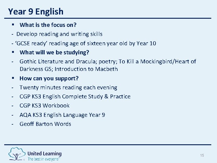 Year 9 English § What is the focus on? - Develop reading and writing Year 9 English § What is the focus on? - Develop reading and writing
