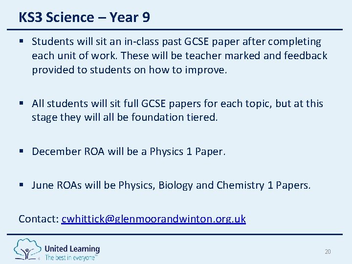 KS 3 Science – Year 9 § Students will sit an in-class past GCSE KS 3 Science – Year 9 § Students will sit an in-class past GCSE