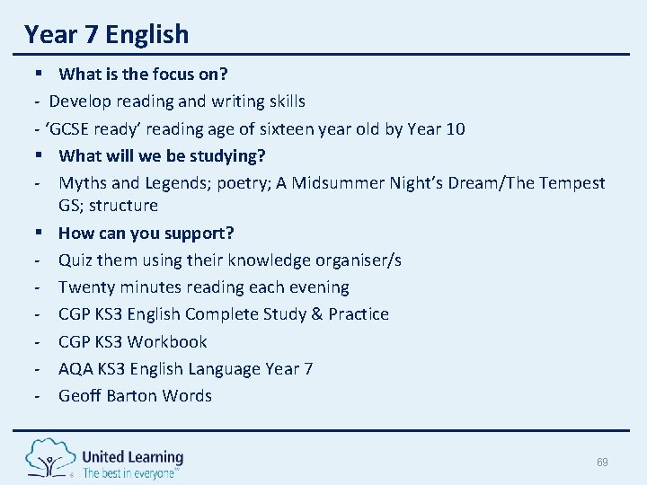 Year 7 English § What is the focus on? - Develop reading and writing Year 7 English § What is the focus on? - Develop reading and writing