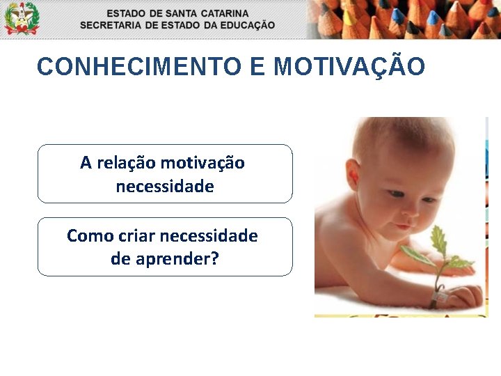 CONHECIMENTO E MOTIVAÇÃO A relação motivação necessidade Como criar necessidade de aprender? 