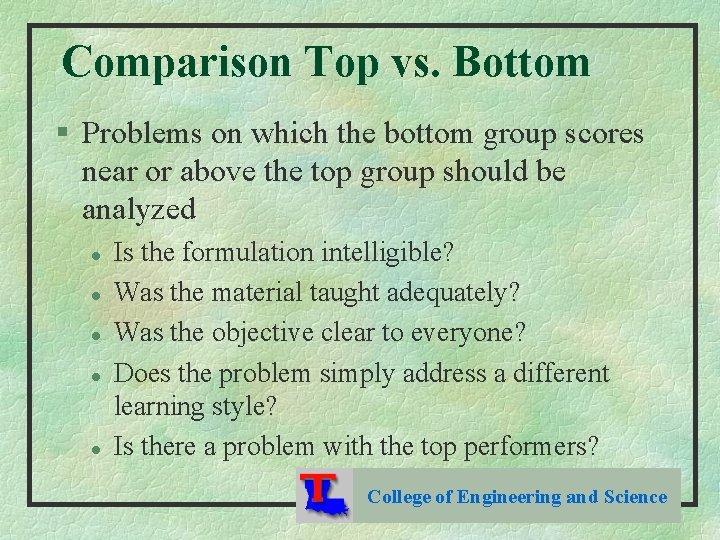 Comparison Top vs. Bottom § Problems on which the bottom group scores near or