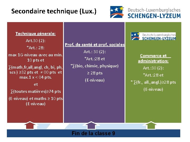 Secondaire technique (Lux. ) Technique génerale: Art. 30 (2): Prof. de santé et prof.