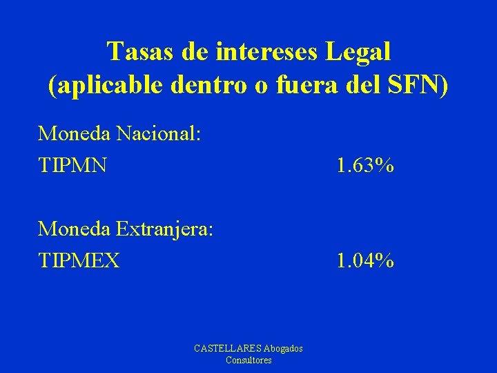 Tasas de intereses Legal (aplicable dentro o fuera del SFN) Moneda Nacional: TIPMN 1.