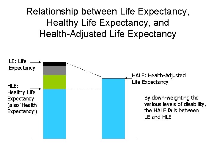 Relationship between Life Expectancy, Healthy Life Expectancy, and Health-Adjusted Life Expectancy LE: Life Expectancy