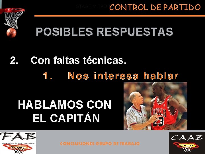 CONTROL DE PARTIDO STAGE MITAD TEMPORADA POSIBLES RESPUESTAS 2. Con faltas técnicas. Situaciones: HABLAMOS