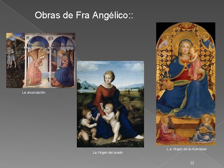 Obras de Fra Angélico: : La anunciación La Virgen del prado L a Virgen