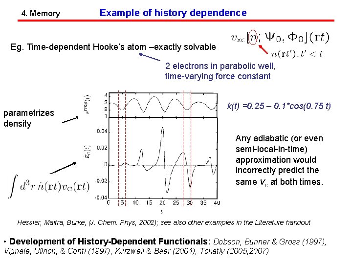 4. Memory Example of history dependence Eg. Time-dependent Hooke’s atom –exactly solvable 2 electrons