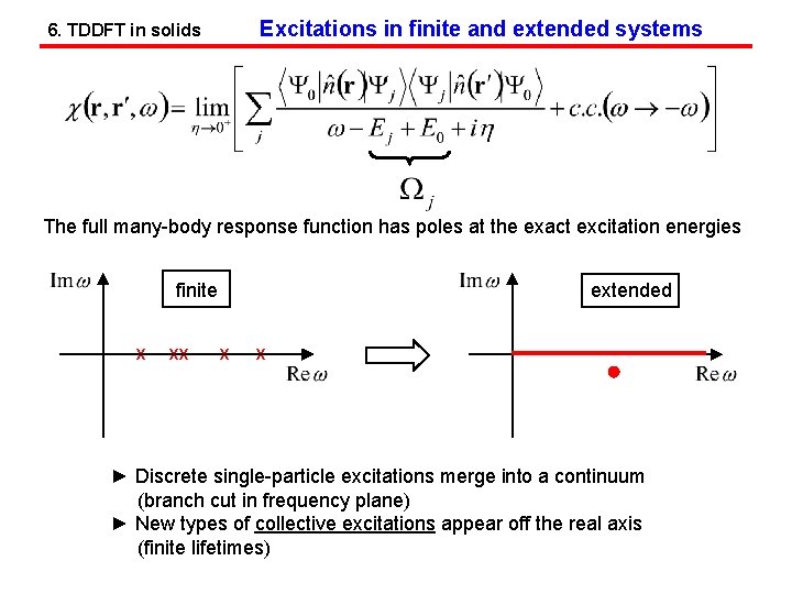 Excitations in finite and extended systems 6. TDDFT in solids The full many-body response